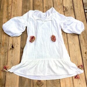 We are Sunday’s Dress Coconut White Gauze Cotton Rainbow Tassle Boho Vacation M
